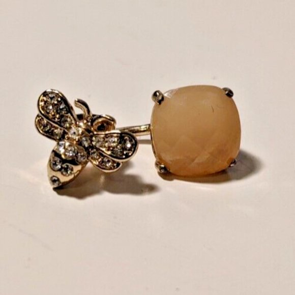 Bumble bee pink and gold dangly earrings, Jacket Drop Dangle Earrings - Picture 3 of 4